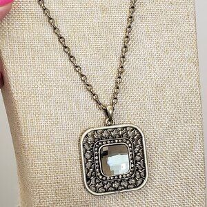 Lia Sophia, Brass gold tone, signed tagged, gold rhinestone pendant necklace